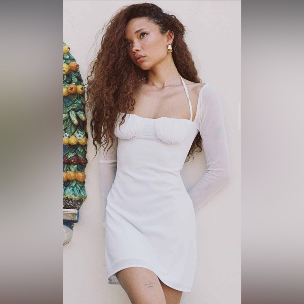 Princess Polly Dyer Sheer Sleeve Mini Dress White Low Impact